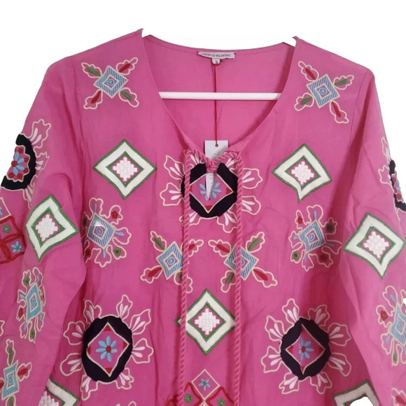 Frances Valentine Capri Embroidered Tunic Dress Pink Small Boho Cruisewear Beach - Picture 3 of 14